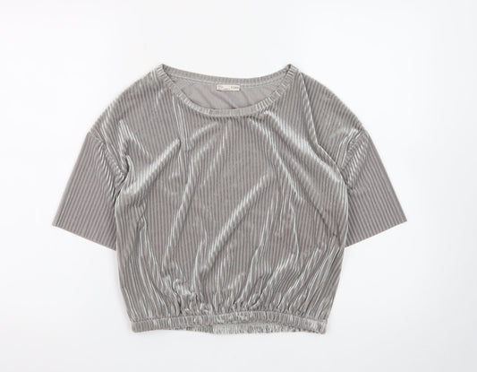 Zara Women Grey Velvet Cropped Blouse M Relaxed Fit