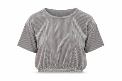 Zara Women Grey Velvet Cropped Blouse M Relaxed Fit