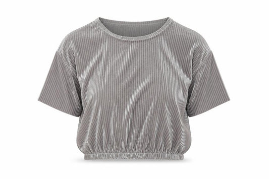 Zara Women Grey Velvet Cropped Blouse M Relaxed Fit