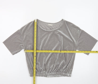 Zara Women Grey Velvet Cropped Blouse M Relaxed Fit