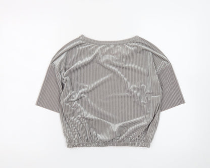 Zara Women Grey Velvet Cropped Blouse M Relaxed Fit