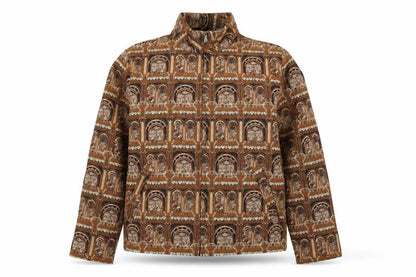 Chico’s Women Brown Architectural Print Silk Blend Suit Jacket Size M