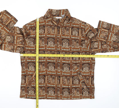 Chico’s Women Brown Architectural Print Silk Blend Suit Jacket Size M