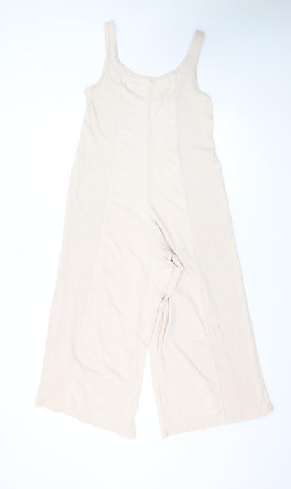 Gilly Hicks Women Beige Ribbed Jumpsuit Small Sleeveless Wide-Leg