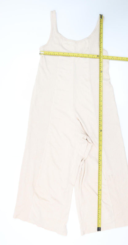 Gilly Hicks Women Beige Ribbed Jumpsuit Small Sleeveless Wide-Leg
