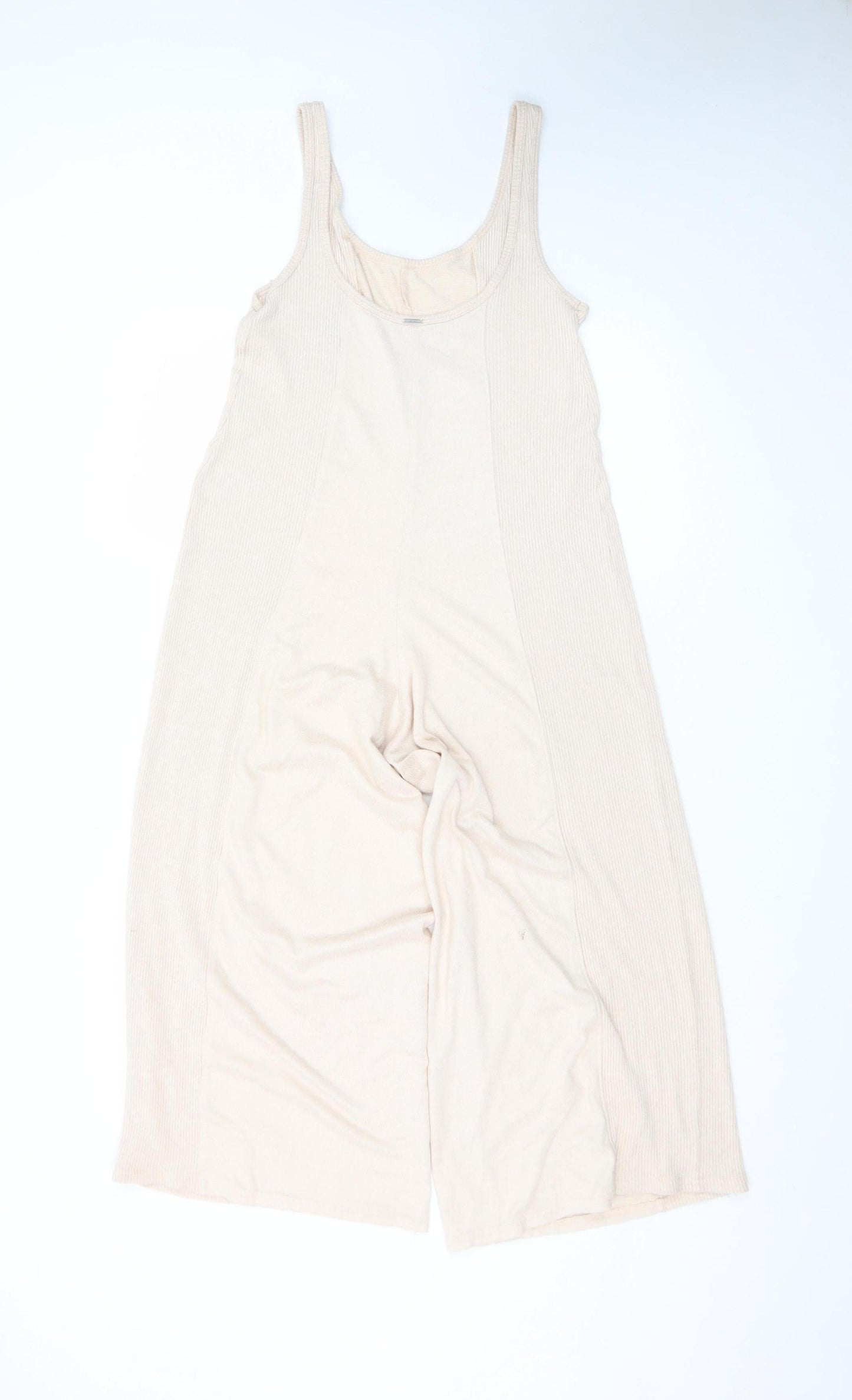 Gilly Hicks Women Beige Ribbed Jumpsuit Small Sleeveless Wide-Leg