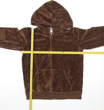 Bella Women Brown Velour Full Zip Hoodie Medium Casual