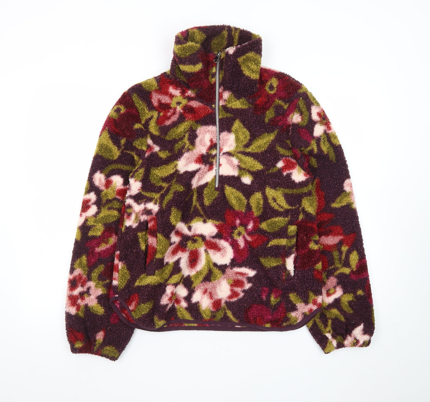 Threadbare Women's Burgundy Floral 1/4 Zip Fleece Sweatshirt Size 8