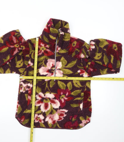 Threadbare Women's Burgundy Floral 1/4 Zip Fleece Sweatshirt Size 8