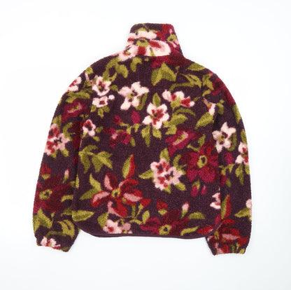 Threadbare Women's Burgundy Floral 1/4 Zip Fleece Sweatshirt Size 8