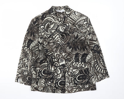 Lanalee Women Black Beige Floral Abstract Blazer Size M Regular Fit