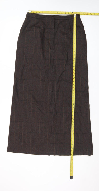 Giorgia Netti Women Brown Checked Wool Pencil Skirt Size 10