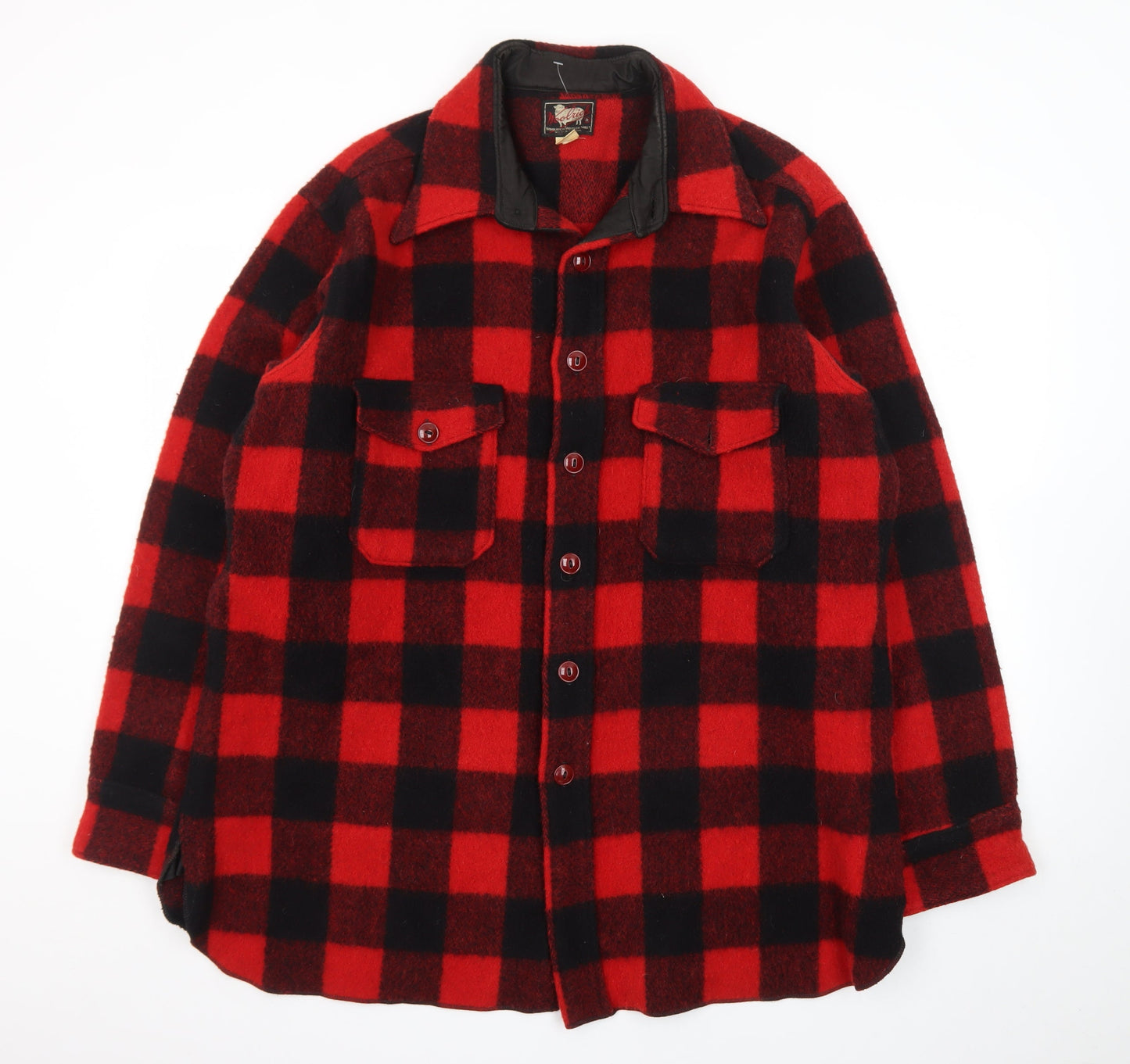 Woolrich Men’s Red Black Checked Wool Jacket L Vintage Outdoor