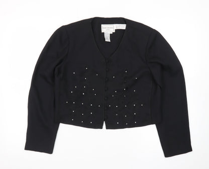 Karin Stevens Women Black Size 10 Petite Embroidered Cardigan