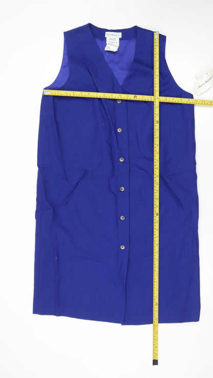 Hervé Benard Women Blue Wool Sleeveless Shift Dress Size 12