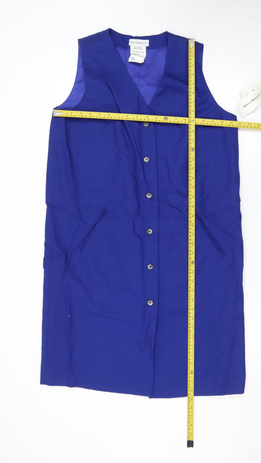 Hervé Benard Women Blue Wool Sleeveless Shift Dress Size 12