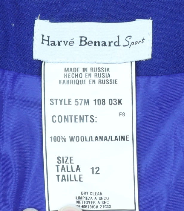 Hervé Benard Women Blue Wool Sleeveless Shift Dress Size 12