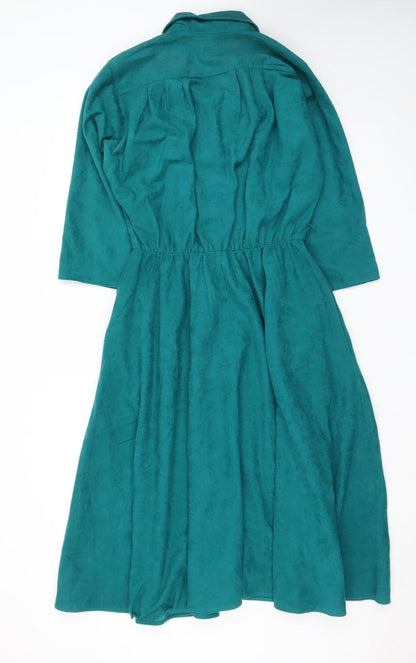 Stuart Alan Petites Green Rayon Midi Shirt Dress Women's Size 12