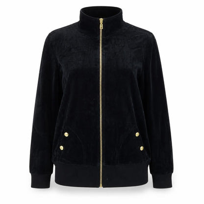 Brownstone Studio Women's Black Velour Bomber Jacket XL