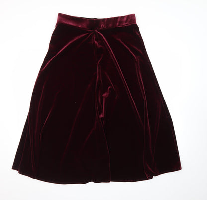Marks and Spencer Women Red Velvet A-Line Midi Skirt Size 14