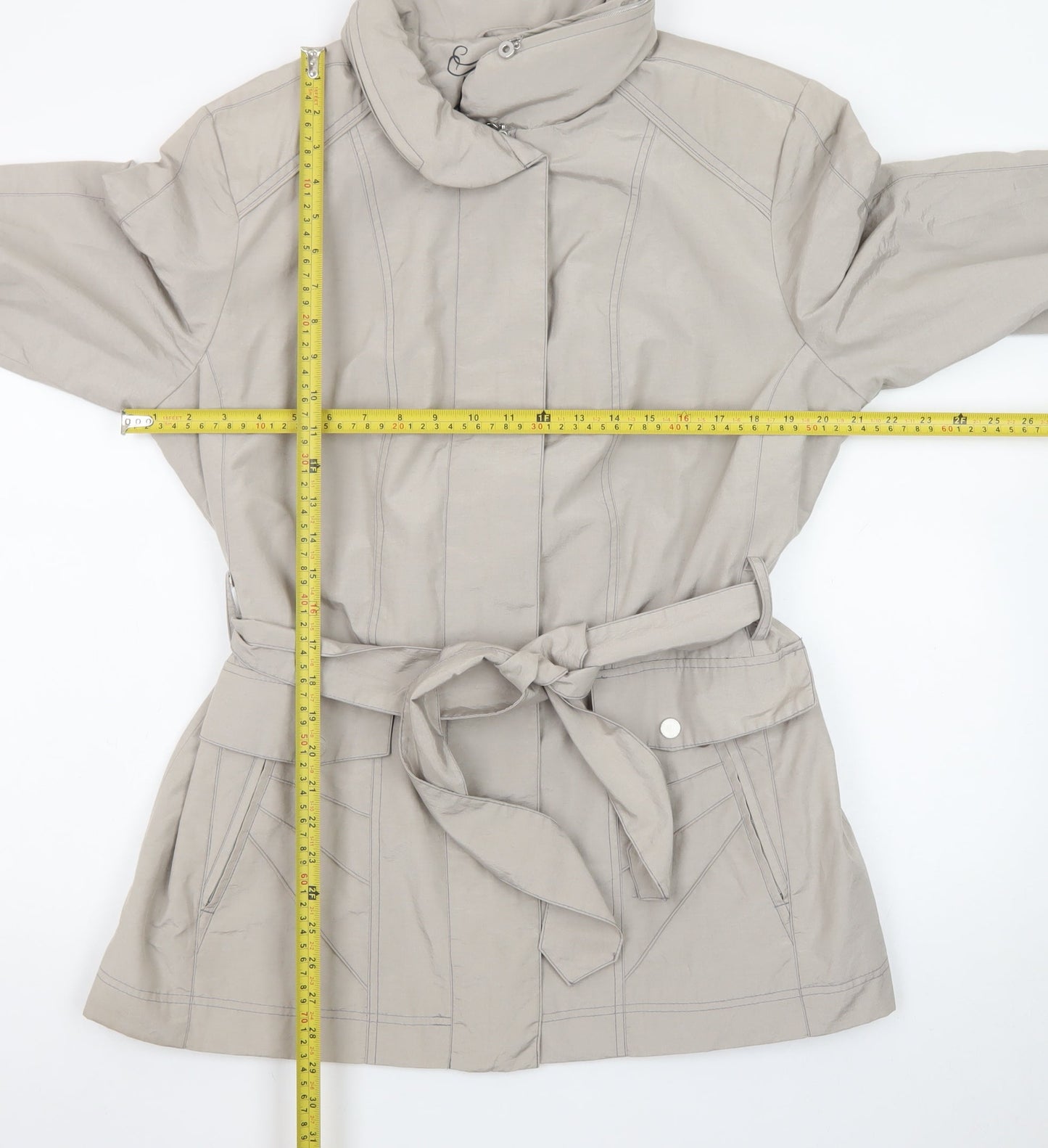 Klass Collection Womens Beige Belted Trench Jacket Size 18