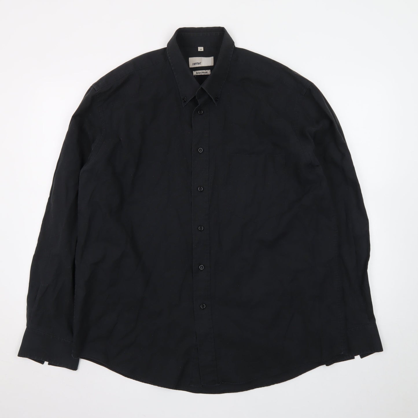 Zantos Men’s Black Oxford Weave Long Sleeve Button-Down Shirt Size 17