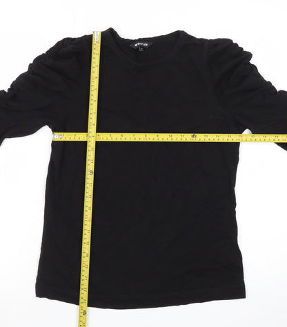 Whistles Women's Black Long Sleeve Cotton Modal T-Shirt UK 12