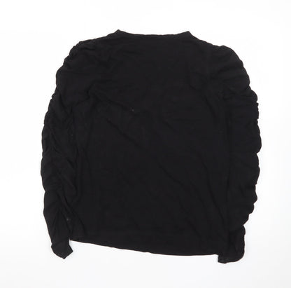 Whistles Women's Black Long Sleeve Cotton Modal T-Shirt UK 12