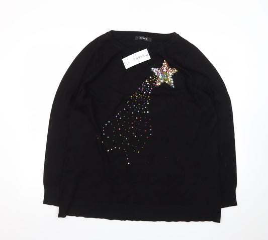 Evans Womens Black Size 18 Rhinestone Star Pullover Jumper