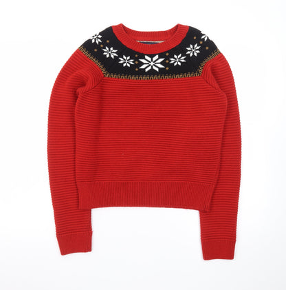Marks and Spencer Women Red Fair Isle Crew Neck Jumper UK 10