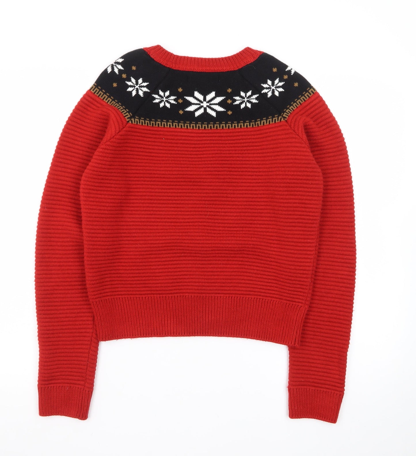 Marks and Spencer Women Red Fair Isle Crew Neck Jumper UK 10