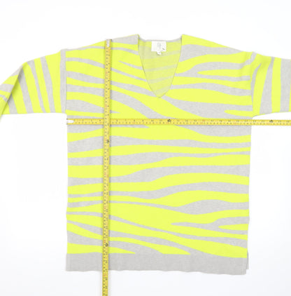 Next Women Grey Yellow Animal Print V-Neck Jumper Size 12