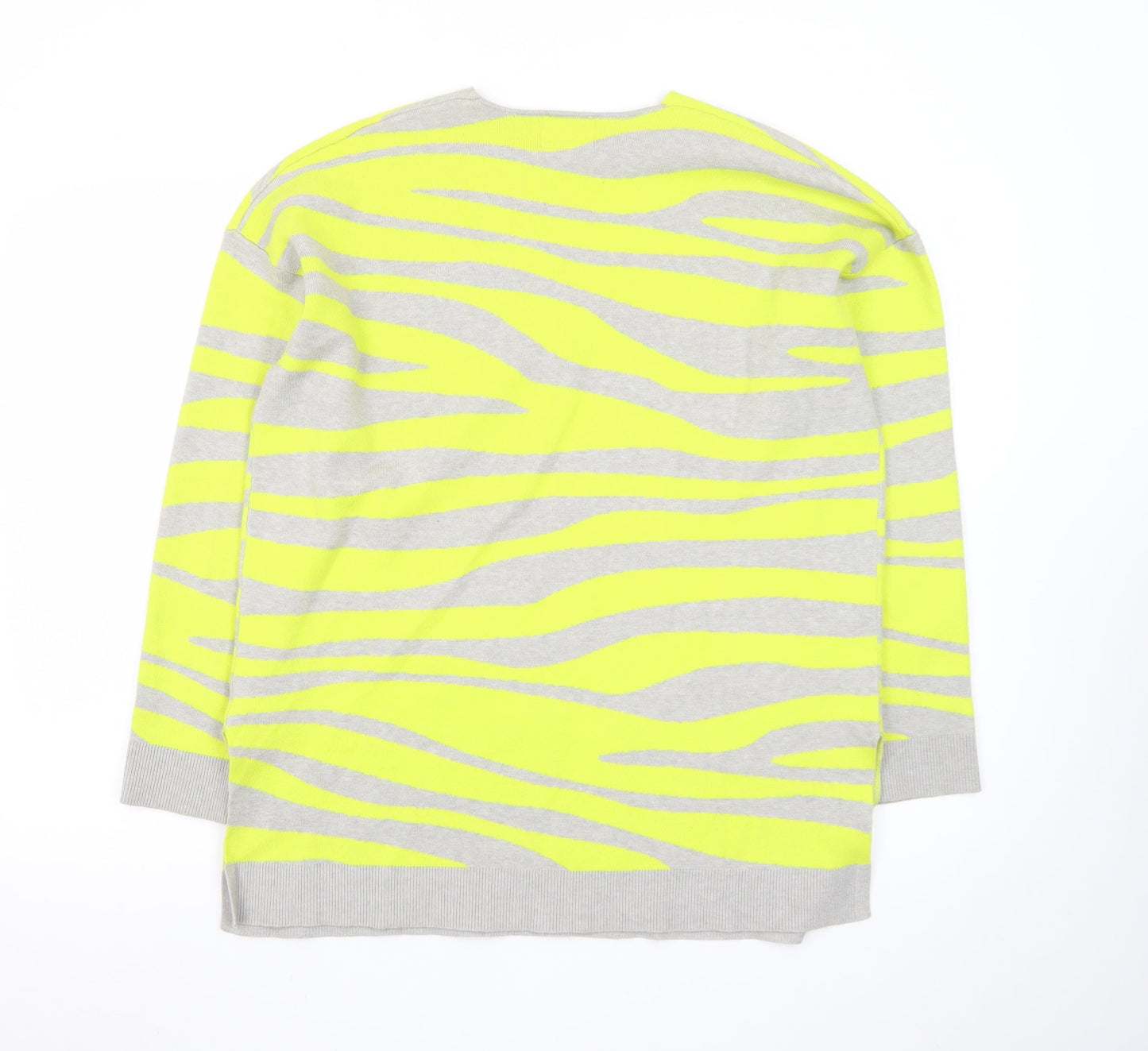 Next Women Grey Yellow Animal Print V-Neck Jumper Size 12