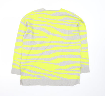 Next Women Grey Yellow Animal Print V-Neck Jumper Size 12