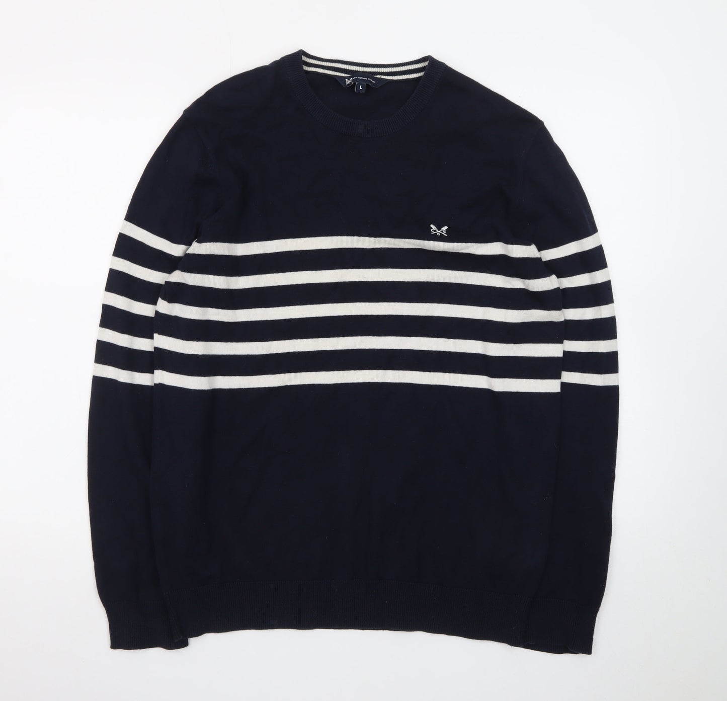 Crew Clothing Company Men's Blue Striped Cotton Jumper L