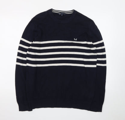 Crew Clothing Company Men's Blue Striped Cotton Jumper L