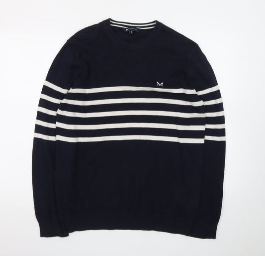 Crew Clothing Company Men's Blue Striped Cotton Jumper L