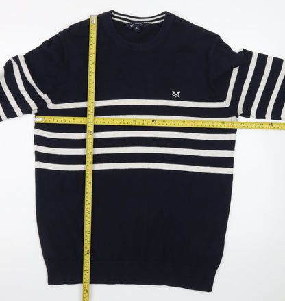 Crew Clothing Company Men's Blue Striped Cotton Jumper L