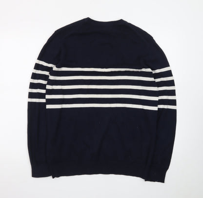 Crew Clothing Company Men's Blue Striped Cotton Jumper L