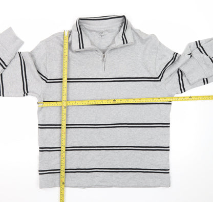 Marks and Spencer Men's Grey Striped 1/4 Zip Cotton Sweatshirt M