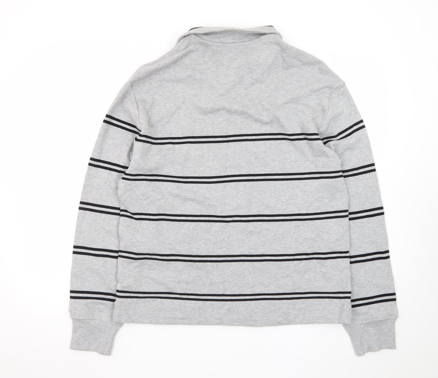 Marks and Spencer Men's Grey Striped 1/4 Zip Cotton Sweatshirt M