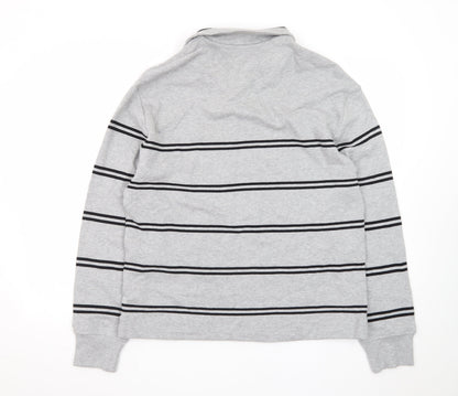 Marks and Spencer Men's Grey Striped 1/4 Zip Cotton Sweatshirt M