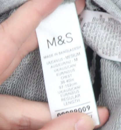 Marks and Spencer Men's Grey Striped 1/4 Zip Cotton Sweatshirt M