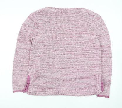 White Stuff Women's Pink Cotton Blend Crew Neck Jumper Size 12