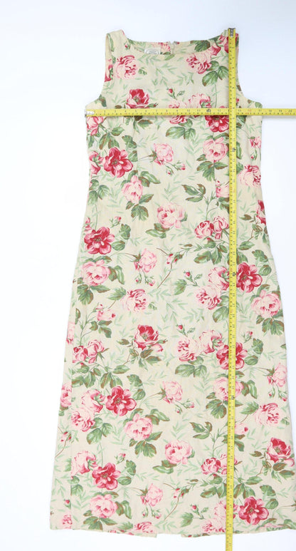 Laura Ashley Women's Beige Floral Midi Shift Dress UK 10