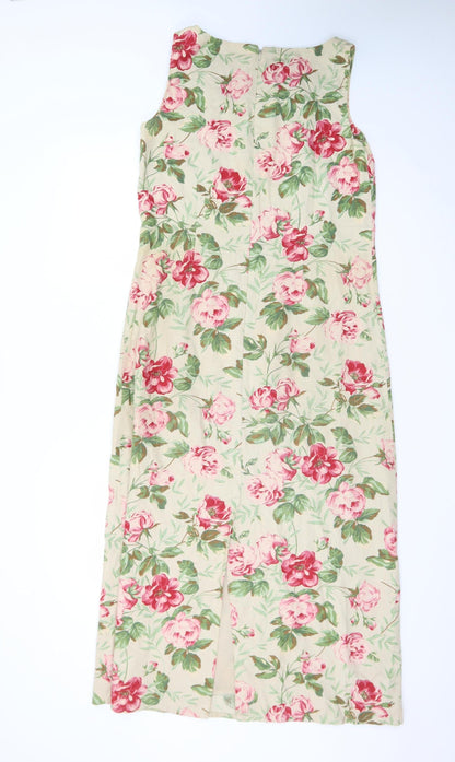 Laura Ashley Women's Beige Floral Midi Shift Dress UK 10