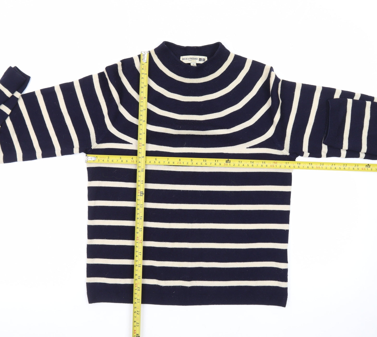 Ines De La Fressange x Uniqlo Women’s Blue Striped Wool Mock Neck Jumper Size S