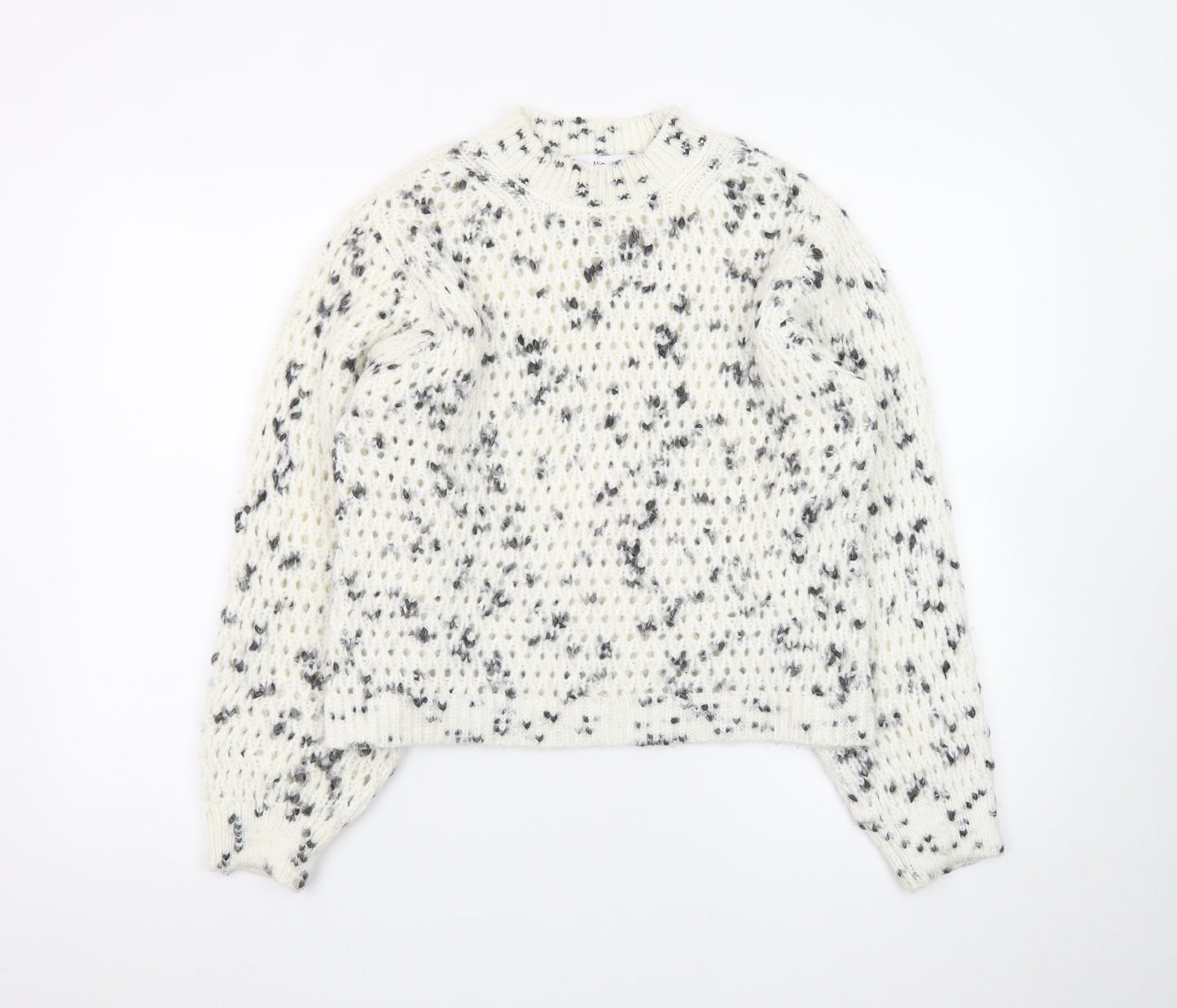 MNG Women’s White Speckled Chunky Knit High Neck Jumper XS