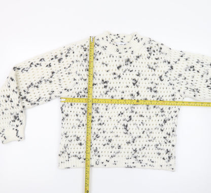 MNG Women’s White Speckled Chunky Knit High Neck Jumper XS