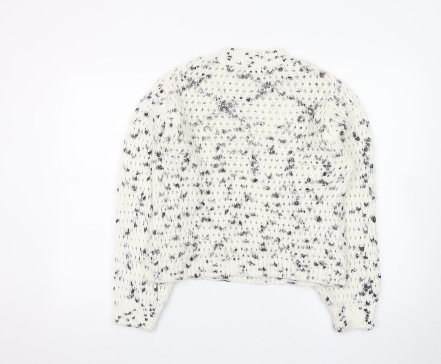 MNG Women’s White Speckled Chunky Knit High Neck Jumper XS
